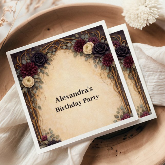 Gothic Floral Arch Birthday Celebration Napkins (Creator Uploaded)