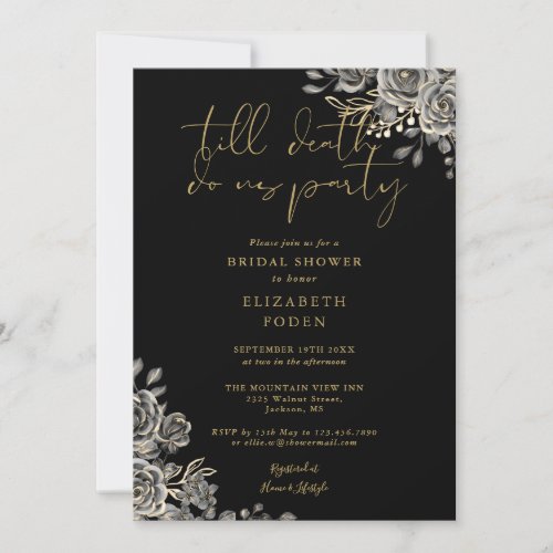 Gothic Floral Black And Gold Bridal Shower Invitation