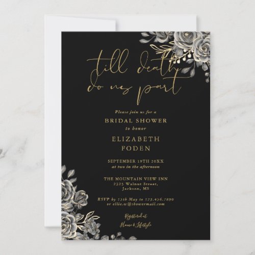 Gothic Floral Black And Gold Bridal Shower Invitation