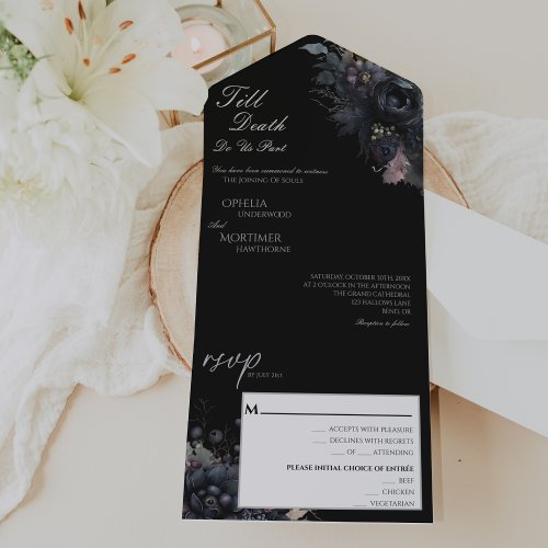 Gothic Floral Black Till Death Do Us Part Wedding All In One Invitation