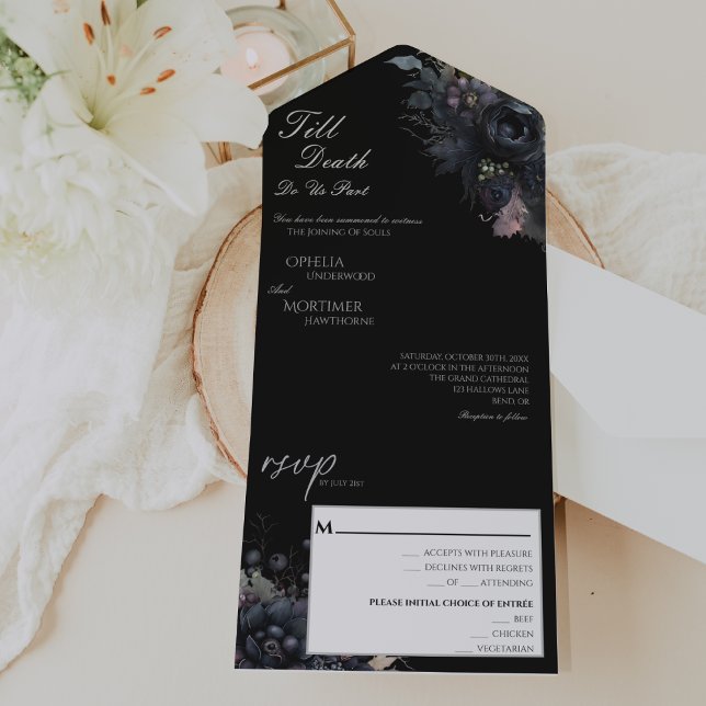 Gothic Floral Black Till Death Do Us Part Wedding All In One Invitation (Creator Uploaded)
