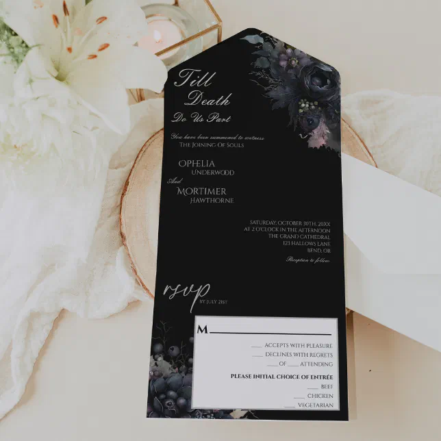 Gothic Floral Black Till Death Do Us Part Wedding All In One Invitation ...