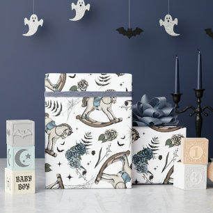 Gothic Floral Blue Rocking Horse Wrapping Paper