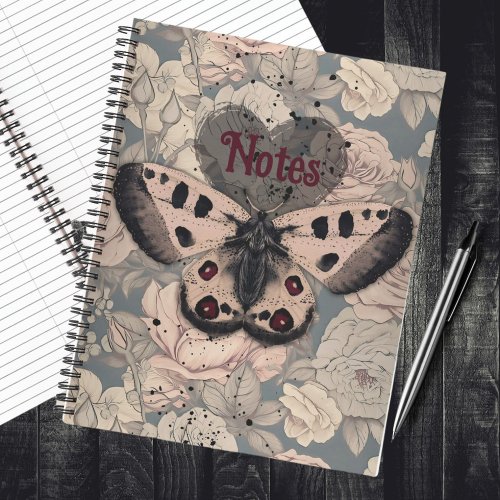 Gothic floral butterfly journal pink moth roses notebook