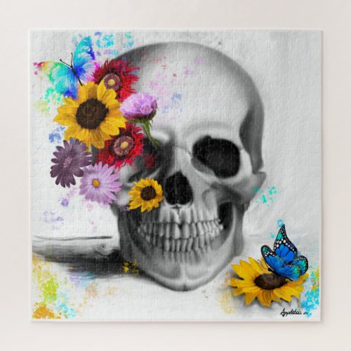 Gothic Floral butterfly skull Jigsaw Puzzle