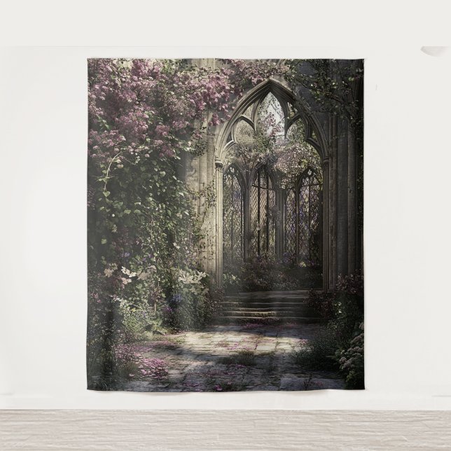 Gothic Floral Church Ruin Wedding Photo Backdrop (Front)