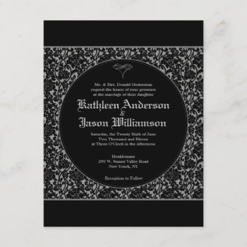 Gothic Floral Damask Monogram Wedding Invitation by oddlotpaperie at Zazzle