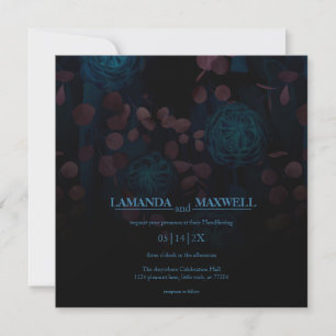 Gothic Floral Dark Blue Flowers Handfasting Invita Invitation