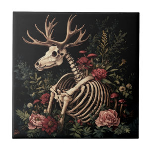 Gothic Floral Deer Skeleton Ceramic Tile