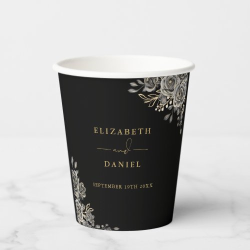 Gothic Floral Elegant Black And Gold Wedding Paper Cups