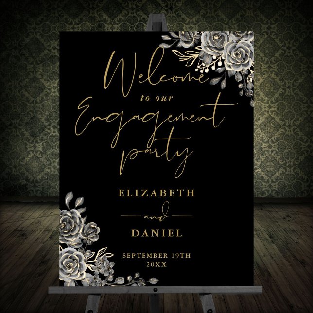 Gothic Floral Engagement Party Welcome Sign (Gothic Floral Engagement Party Welcome Sign)