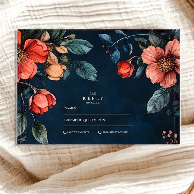 Gothic Floral Fall Wedding RSVP Card (Creator Uploaded)