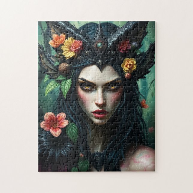 Gothic Floral Forest Queen - Dark Nature Goddess Jigsaw Puzzle (Vertical)