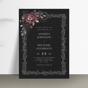 Gothic Floral Frame Dark Goth Halloween Wedding Invitation