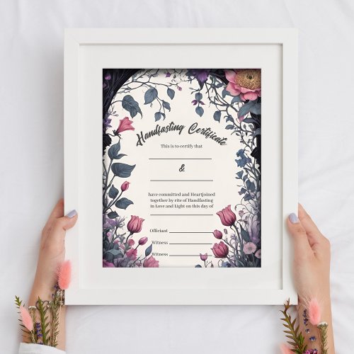 Gothic Floral Garden Gate Handfasting Certificate Poster