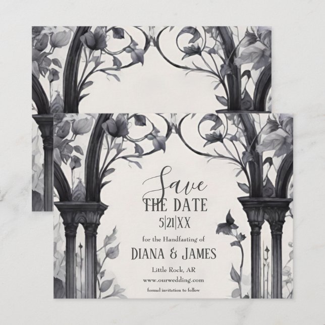 Gothic Floral Garden Gate Pagan Handfasting Save The Date (Front/Back)