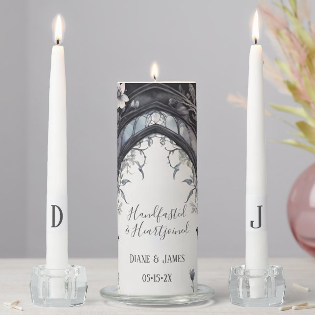 Gothic Floral Garden Gate Pagan Handfasting Unity Candle Set (In Situ)