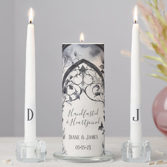 Gothic Floral Garden Gate Pagan Handfasting Unity Candle Set (In Situ)