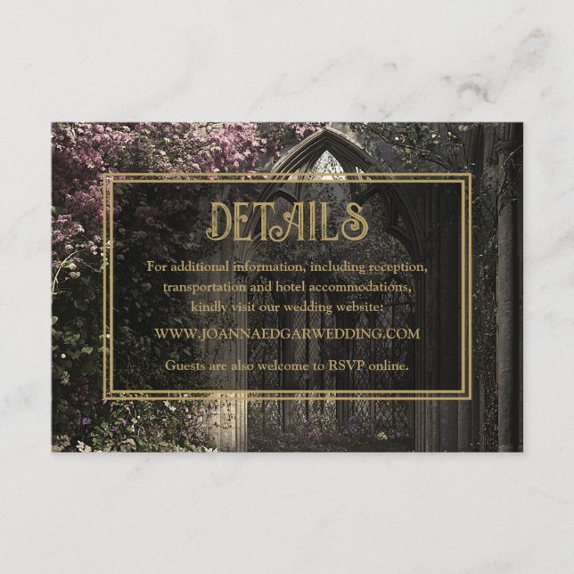 Gothic Floral Garden Wedding Details Enclosure Card (Front)