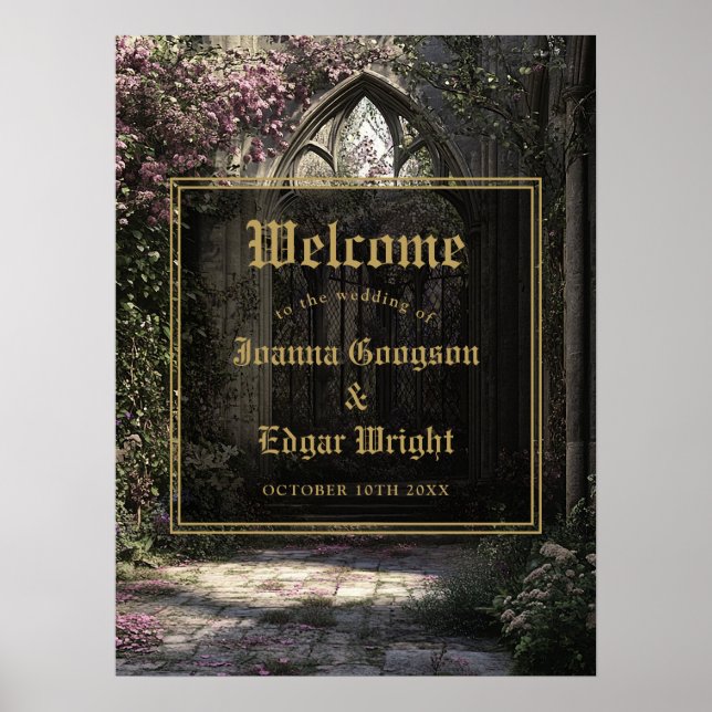 Gothic Floral Garden Wedding Welcome Sign (Front)