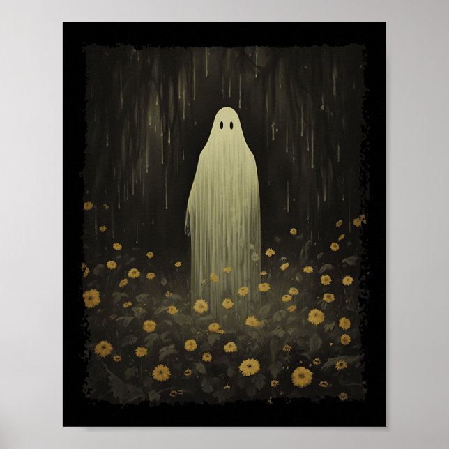 Gothic Floral Ghost In The Forest Halloween Spooky Poster (Front)