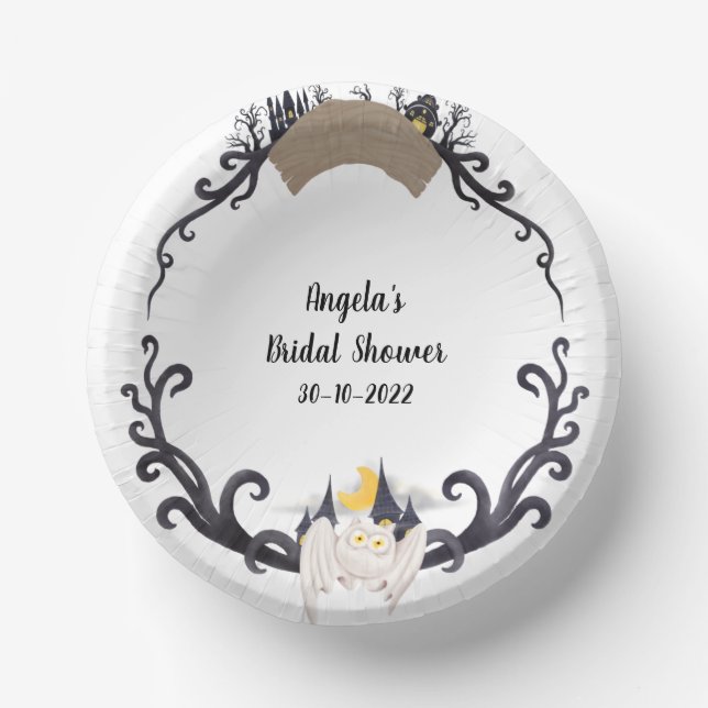 Gothic Floral Ghosts Bats Wreath Hallowedding Paper Bowls (Front)