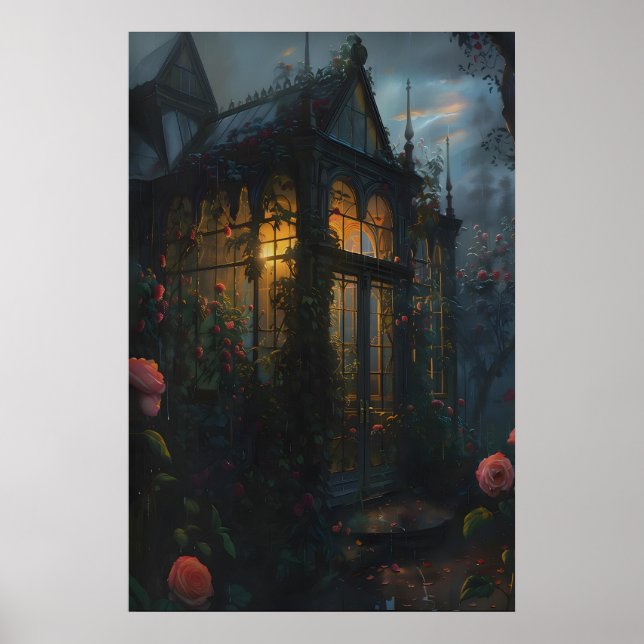 Gothic Floral Greenhouse Roses Art Printable Poster (Front)