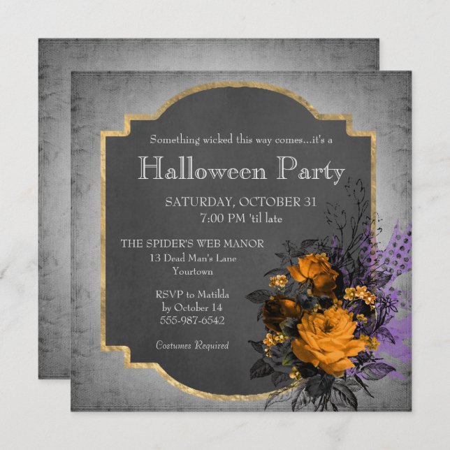 Gothic Floral Halloween Party Invitation (Front/Back)