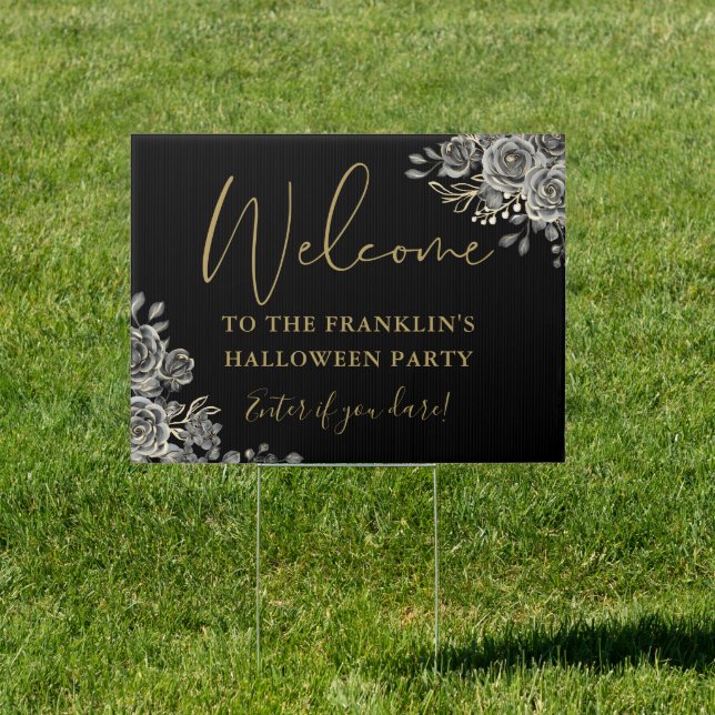 Gothic Floral Halloween Party Welcome Sign (Insitu)