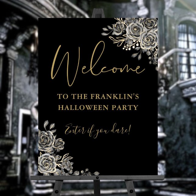 Gothic Floral Halloween Party Welcome Sign (Gothic Floral Halloween Party Welcome Sign)
