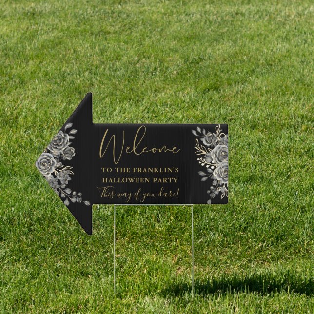 Gothic Floral Halloween Party Welcome Sign (Insitu)