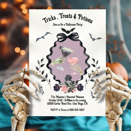 Gothic Floral Halloween Potions Party Invitation