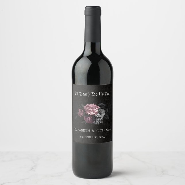 Gothic Floral Halloween Wedding Wine Label  (Front)
