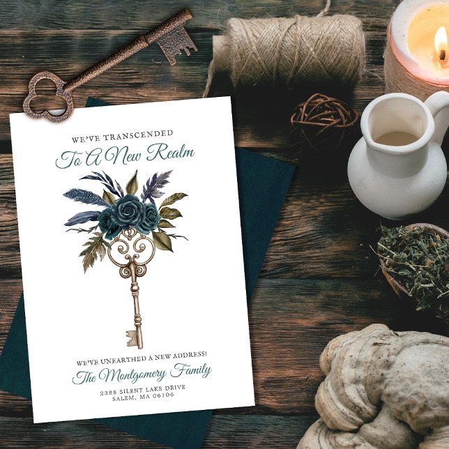 Gothic Floral Key New Home New Address Teal Moving Announcement (Creator Uploaded)