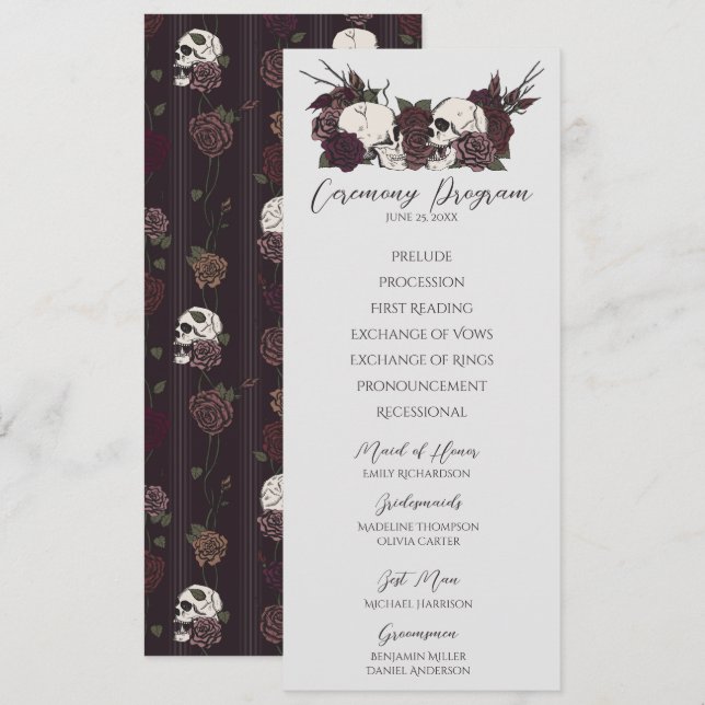 Gothic Floral Light Gray Wedding Program Card (Front/Back)