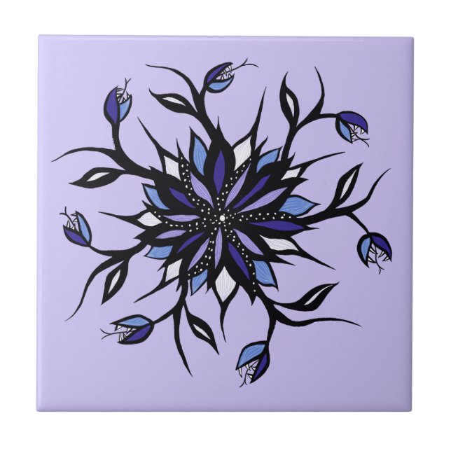 Gothic Floral Mandala Monsters And Teeth Ceramic Tile (Front)