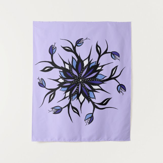 Gothic Floral Mandala Monsters And Teeth Tapestry (Front)