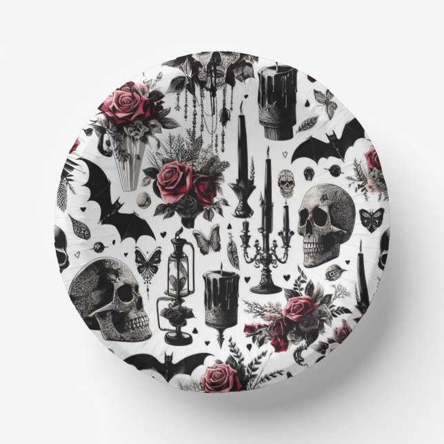 Gothic Floral Paper Bowls - Halloween, Wedding (Front)