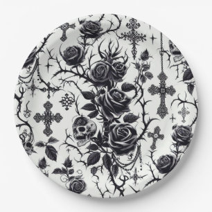 Gothic Floral Paper Plates - Halloween, Wedding