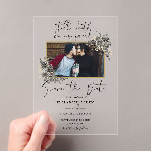 Gothic Floral Photo Wedding Save The Date Acrylic Invitations