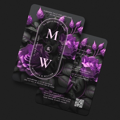 Gothic Floral Purple Roses Boho Elegant Wedding  Invitation