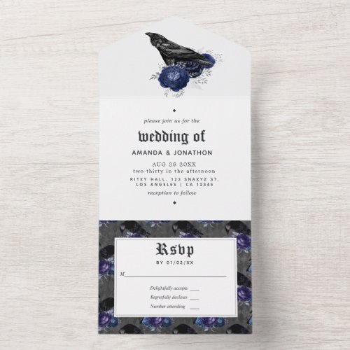 Gothic Floral Raven Wedding All In One Invitation