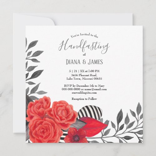 Gothic Floral  Red  Black Handfasting Wedding Invitation