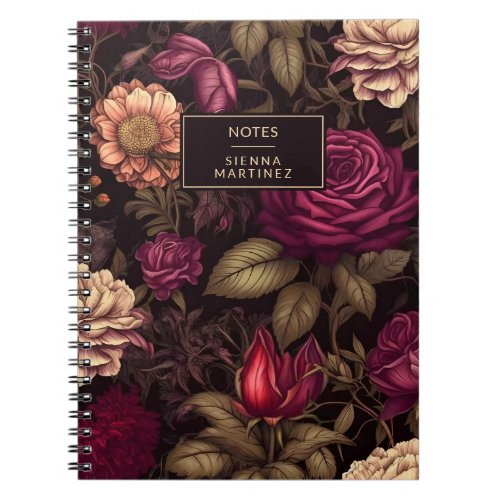 Gothic Floral Red Cream Flower Blossoms Notebook