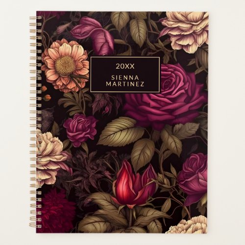 Gothic Floral Red Cream Flower Blossoms Planner