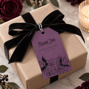Gothic Floral Rose Bat Spiderweb Purple Wedding Gift Tags