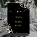 Gothic Floral Roses Seating Plan Table Number<br><div class="desc">These elegant floral roses black and gold gothic wedding table numbers can be personalized with your guests' seating plan set in chic typography. The cards are printed on the front and back (double-sided). Designed by Thisisnotme©</div>