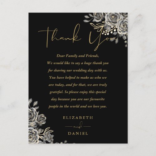 Gothic Floral Roses Thank You Wedding Place Card