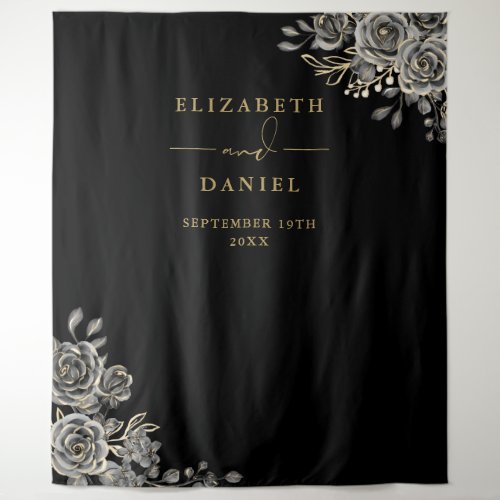Gothic Floral Roses Wedding Photo Booth Backdrop