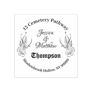 Gothic Floral Round Return Address Wedding Rubber Stamp